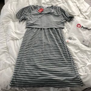 NWT Striped Grey & White Nursing Dress | Size XL
